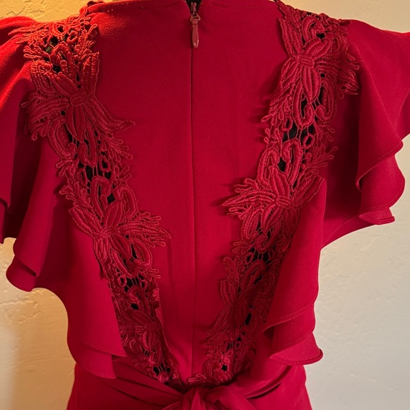 Red Ruffle Plunge Neck Romper - Picture 4 of 9